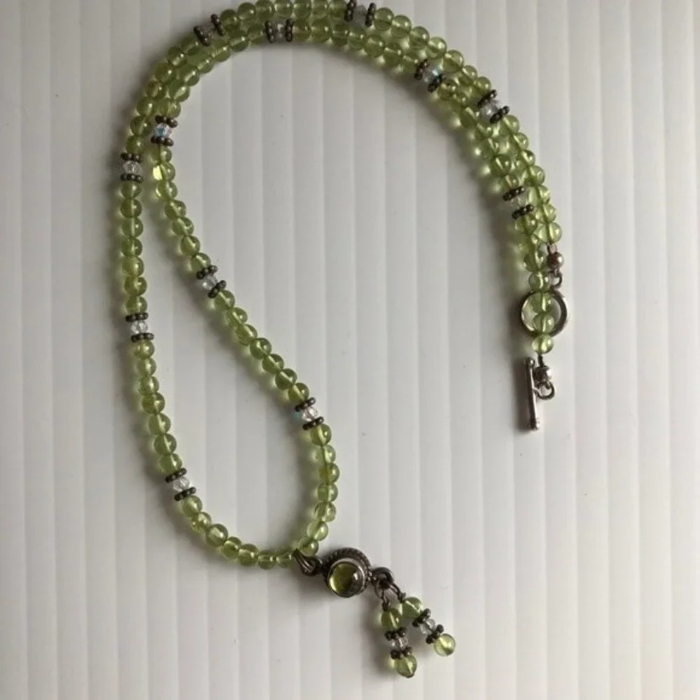 Vintage Handmade Genuine Peridot Swarovski Crystal Sterling Silver Pendant 16 In